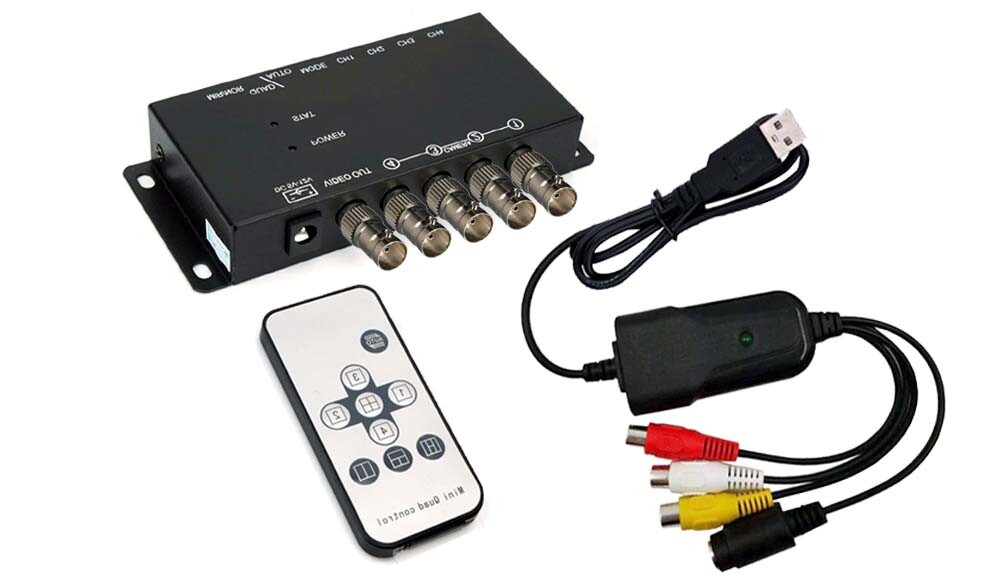 4-Channel Mini Quad Video Multiplexer With USB DVR Adapter And IR Remote