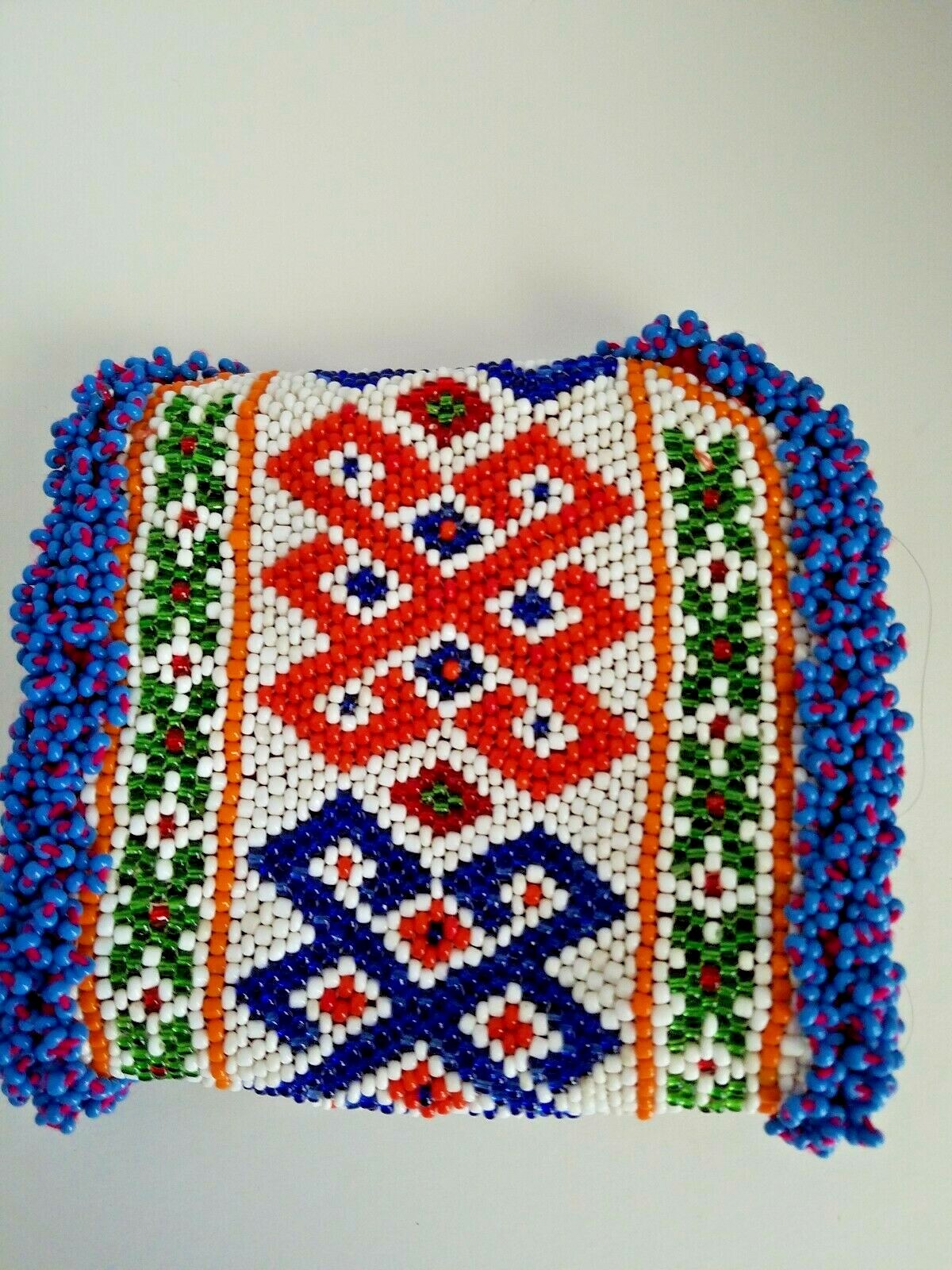 Wallet Folded Beaded Seed Beads Ethnic Snaps 3 pockets Hand Crafted