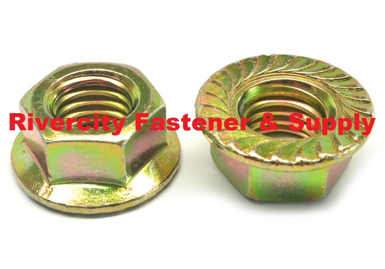 (10) M10-1.25 Steel Zinc Yellow Serrated Hex Flange Nuts M10x1.25 Nut