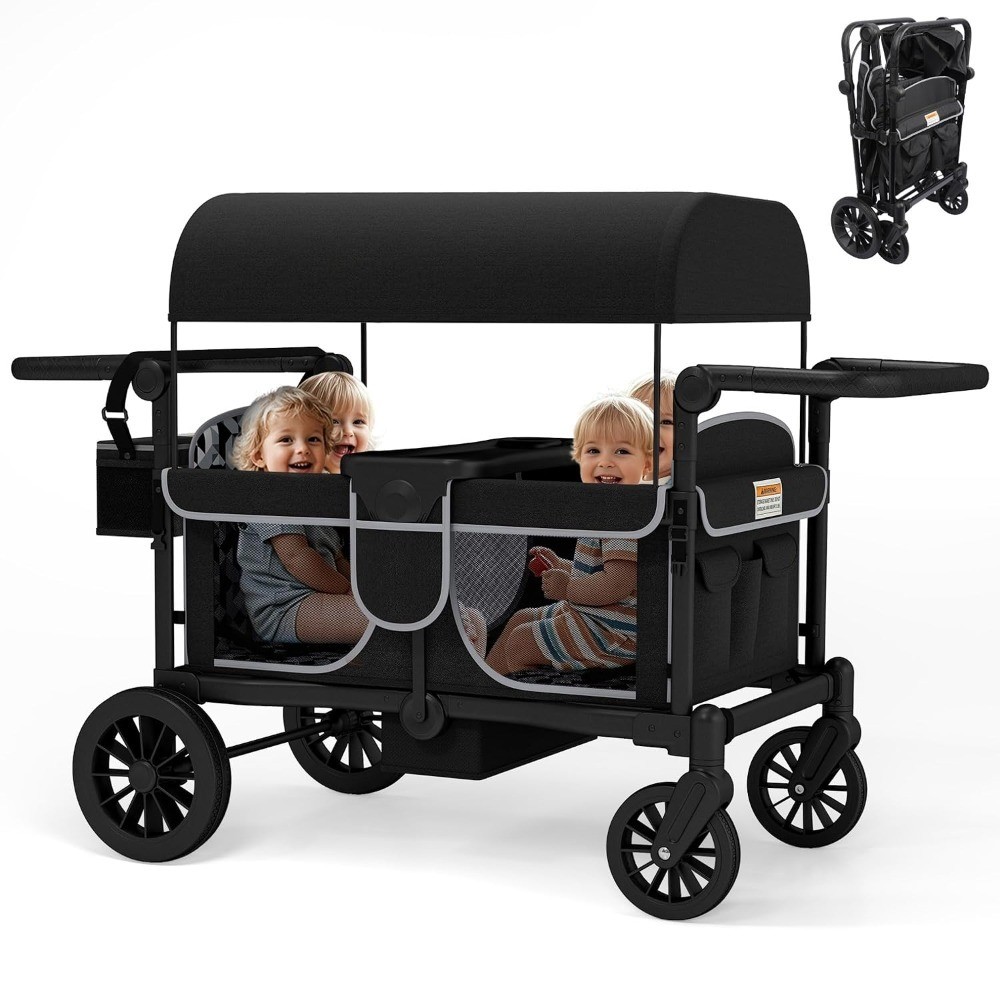 Foldable 4 Seat Stroller Wagon for Kids Outdoor Canopy Adjustable Handlebar 5