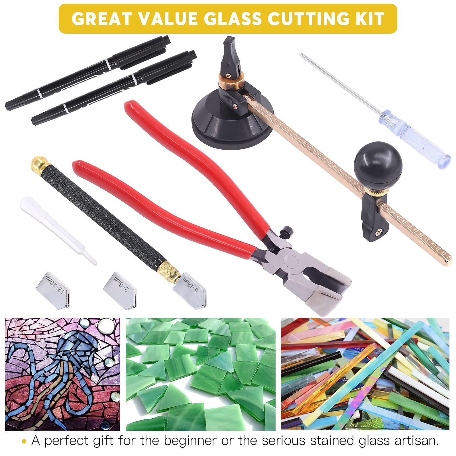 9 Pcs Glass Cutting Tool Set Kit Includes Adjustable Circular Glass Cutt