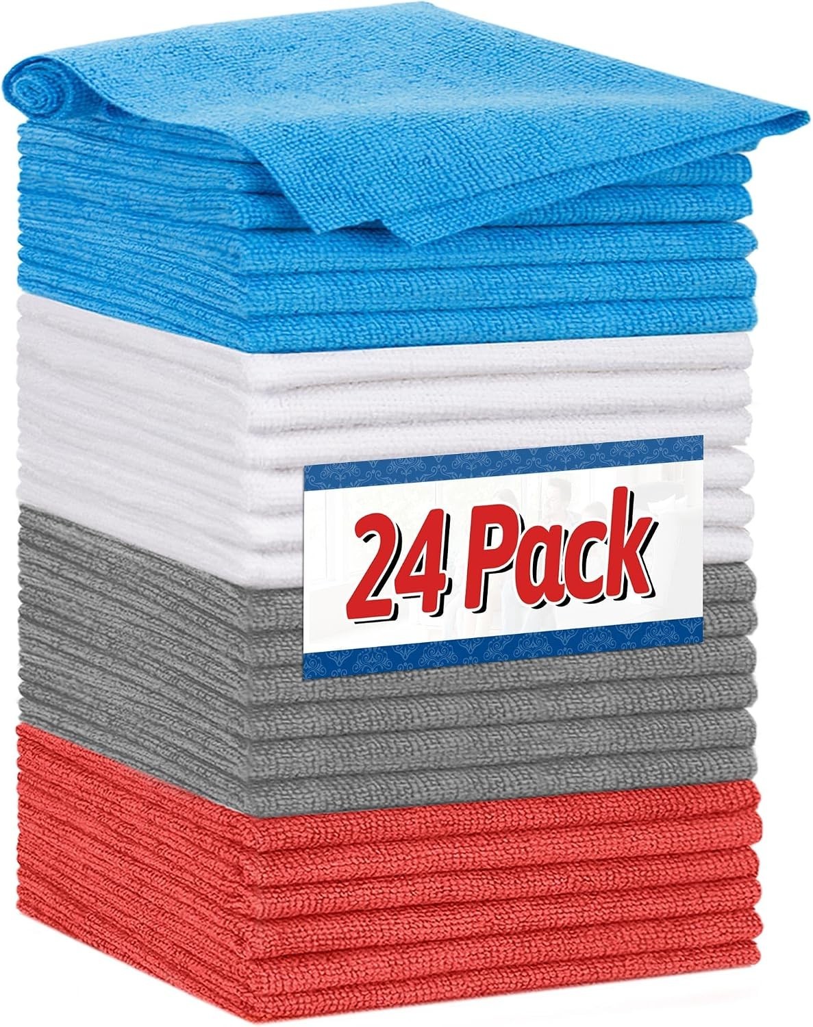 Microfiber Car Cleaning Rags, 24-Piece Set - Durable & Machine Washable