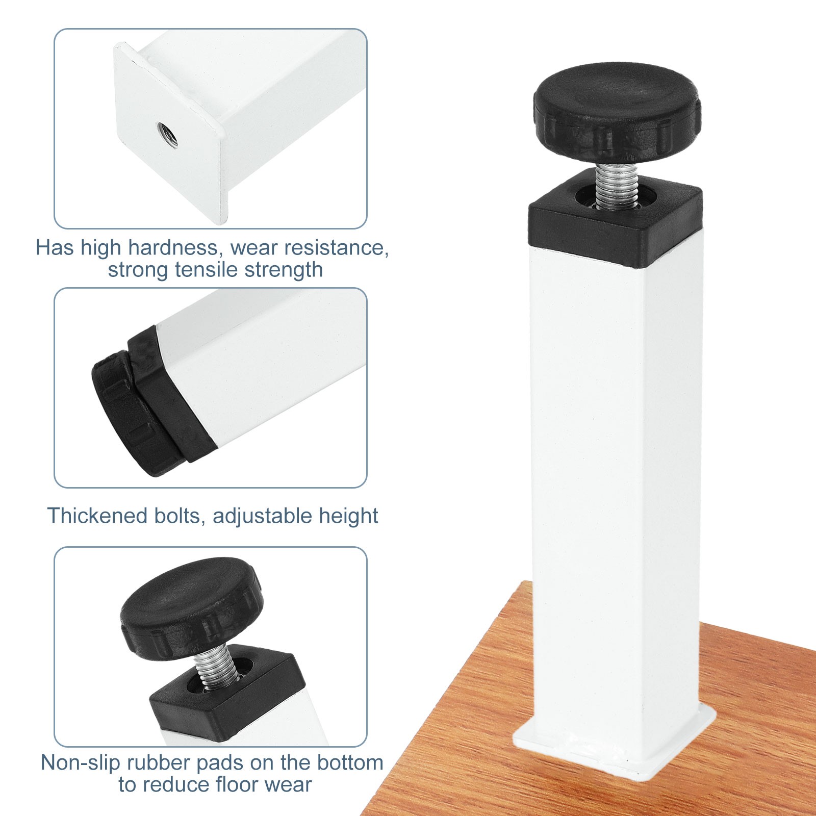 2 Pcs Adjustable Height Center Support Leg, 8" Bed Support Legs, White