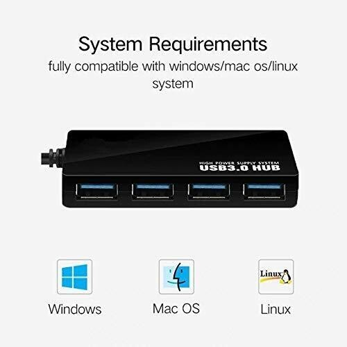 4 Port USB 3.0 Hub Cable Power Adapter Splitter Multiple Extender for Laptop