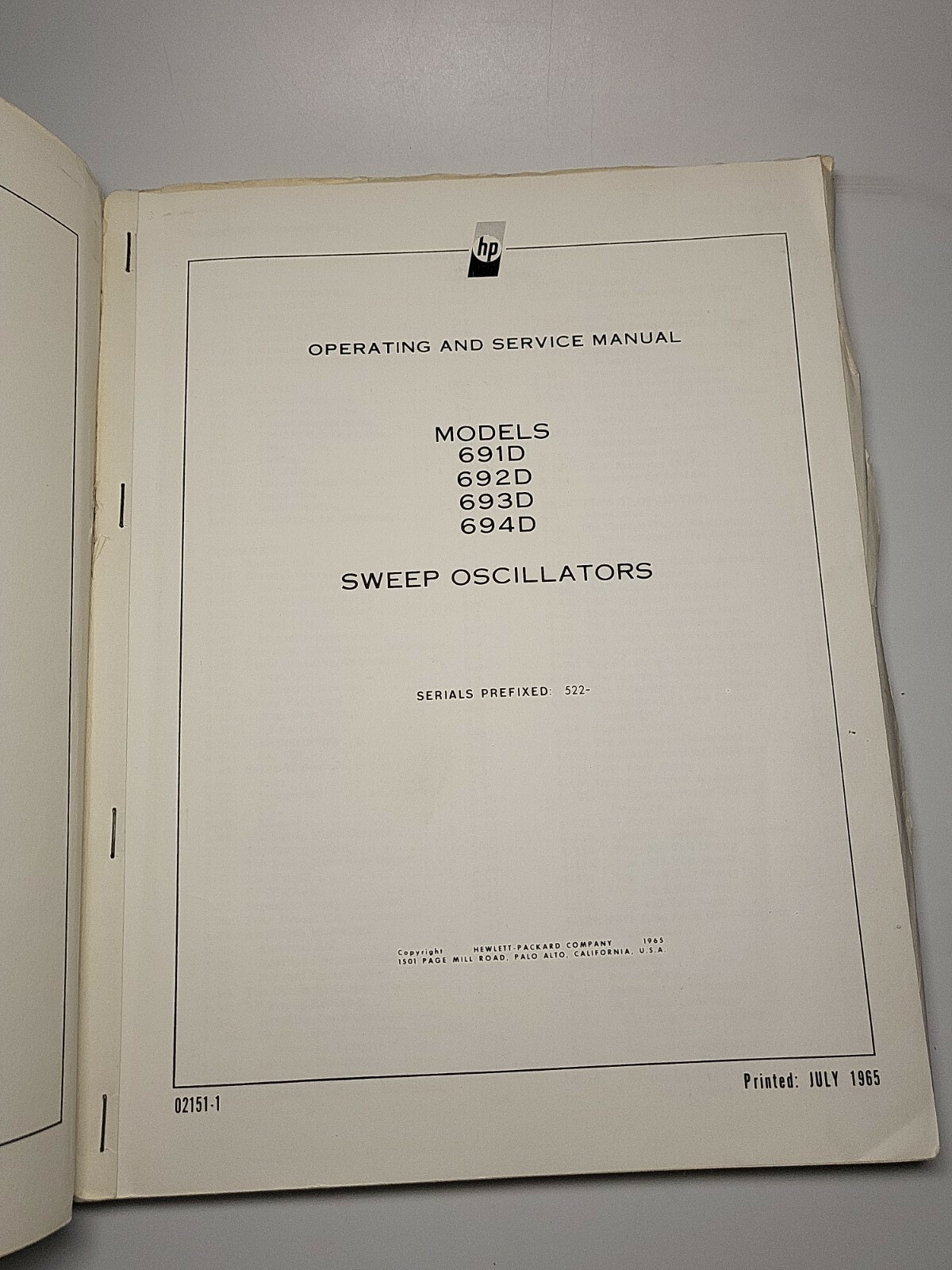 HP 691D / 692D / 693D / 694D Sweep Oscillators Operating & Servicing Manual