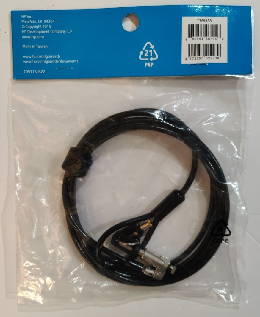 HP Keyed Cable Lock 10mm Security Lock T1A62AA Black