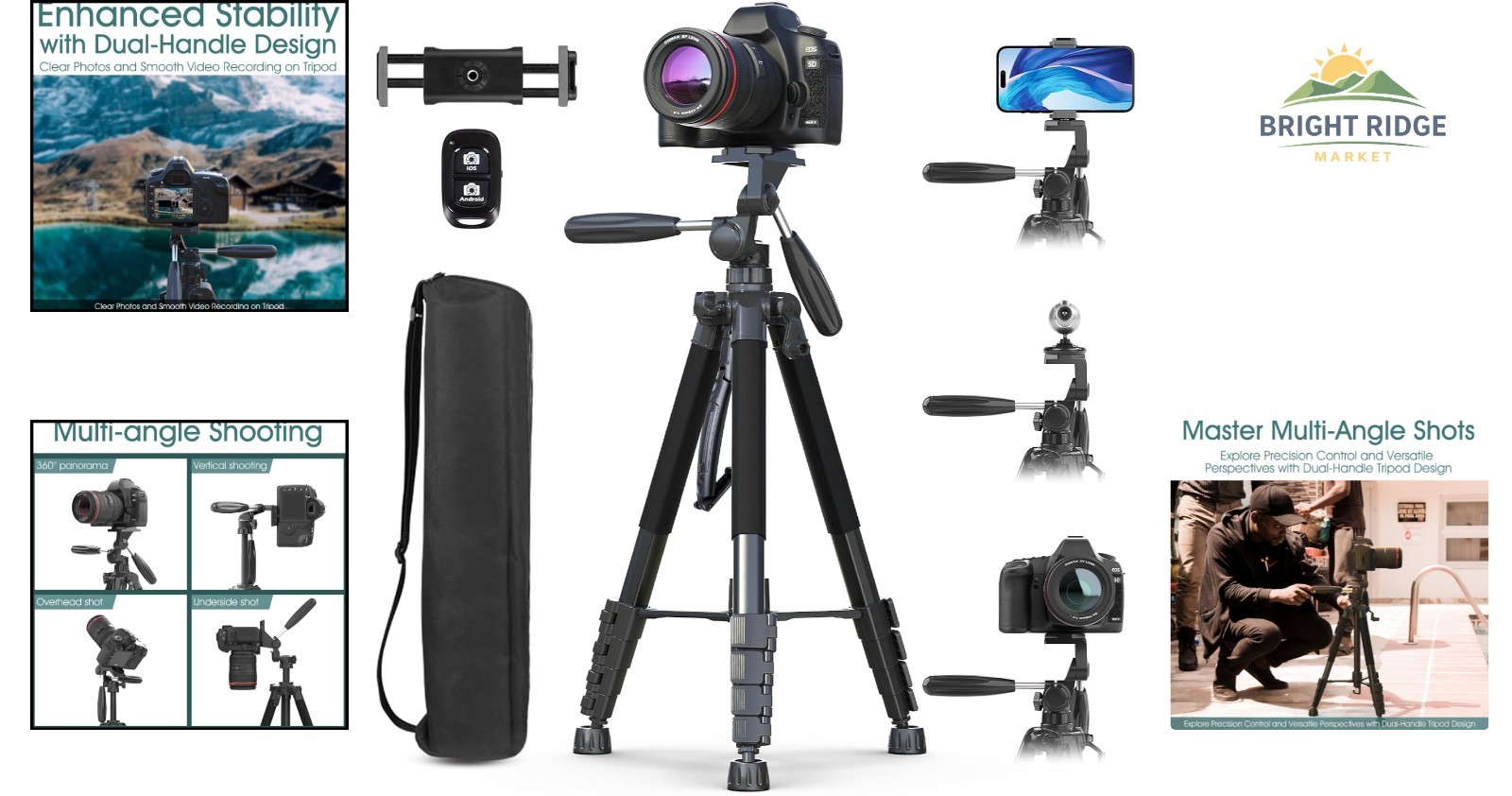 Adjustable Height 74" Tripod with Dual-Handle Design for Enhanced Stability