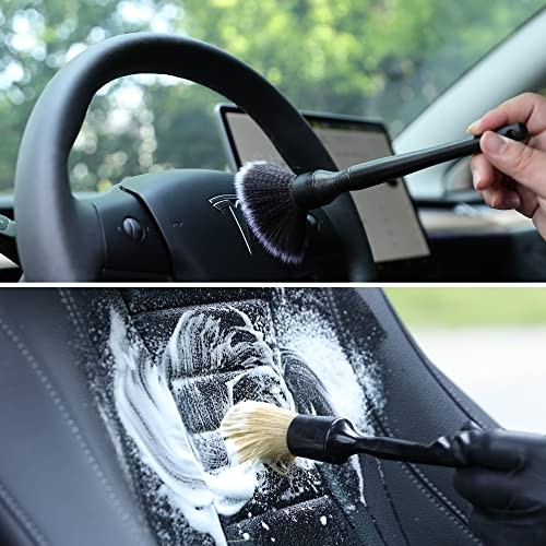 Car Detailing Brush Soft Boars Hair, 4PCS Auto Detail Dust Brushes, Perfect