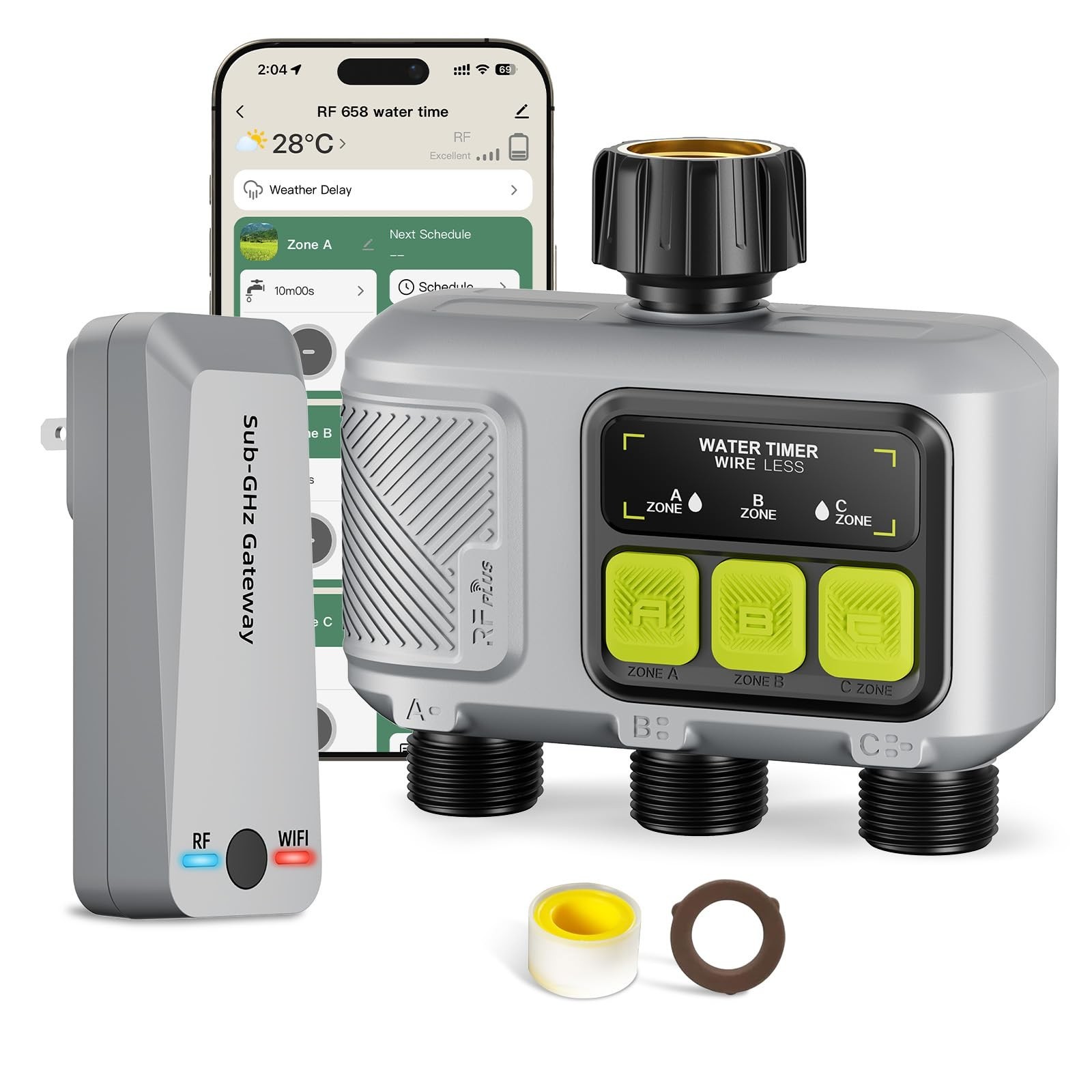 Smart WiFi Water Timer for Garden Hose, 3 Outlet Sprinkler Controller, APP/Voice