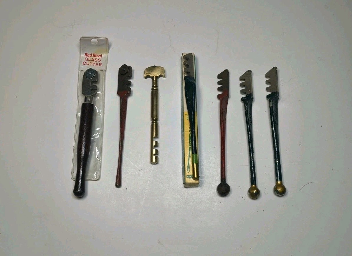 LOT 7 Vintage Glass Cutters Red Devil #7 Trojan #5 Fletcher #2&8 Singer & FRANCE