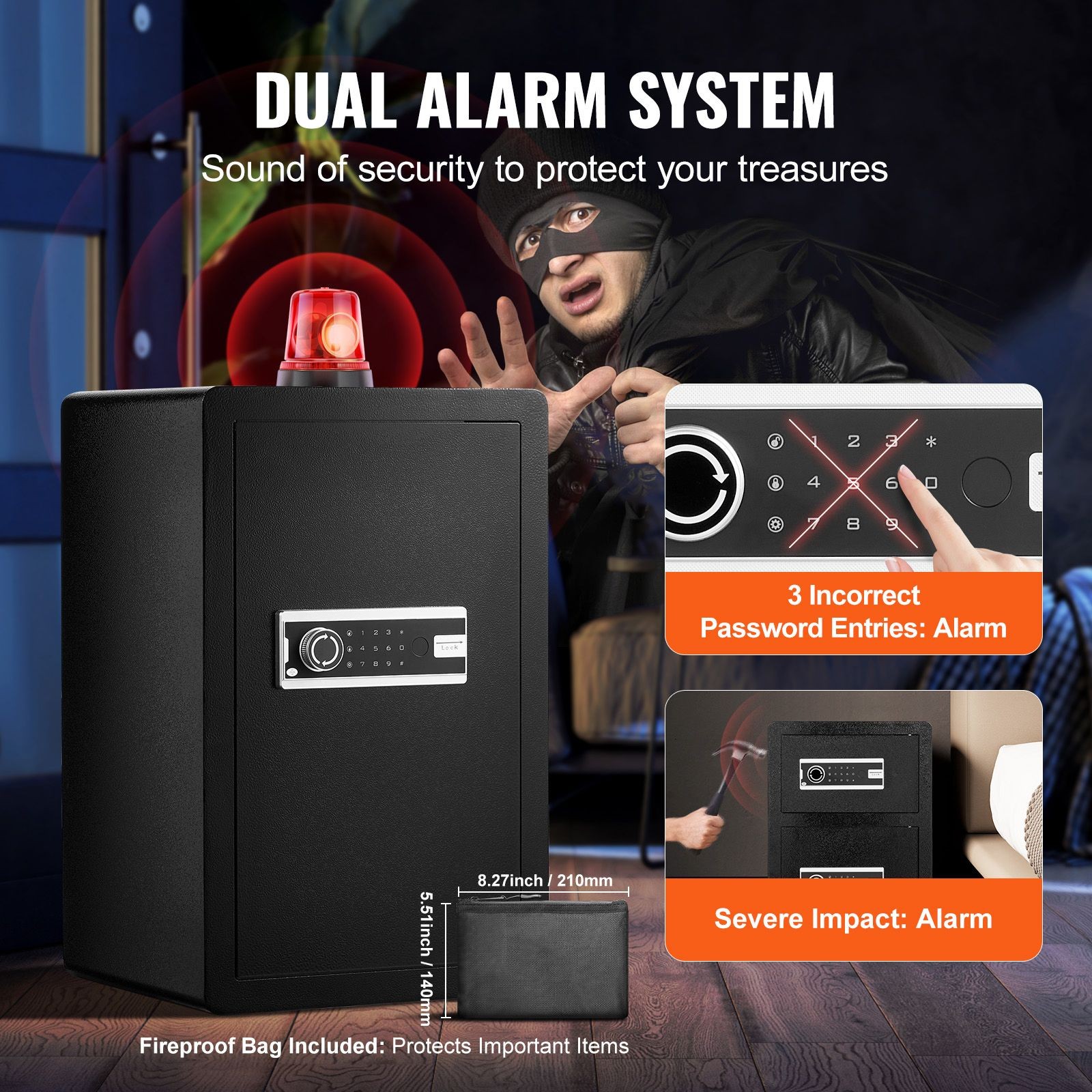 3.5 cu.ft Fireproof Safe Box with Key Lock, Password & LED Light