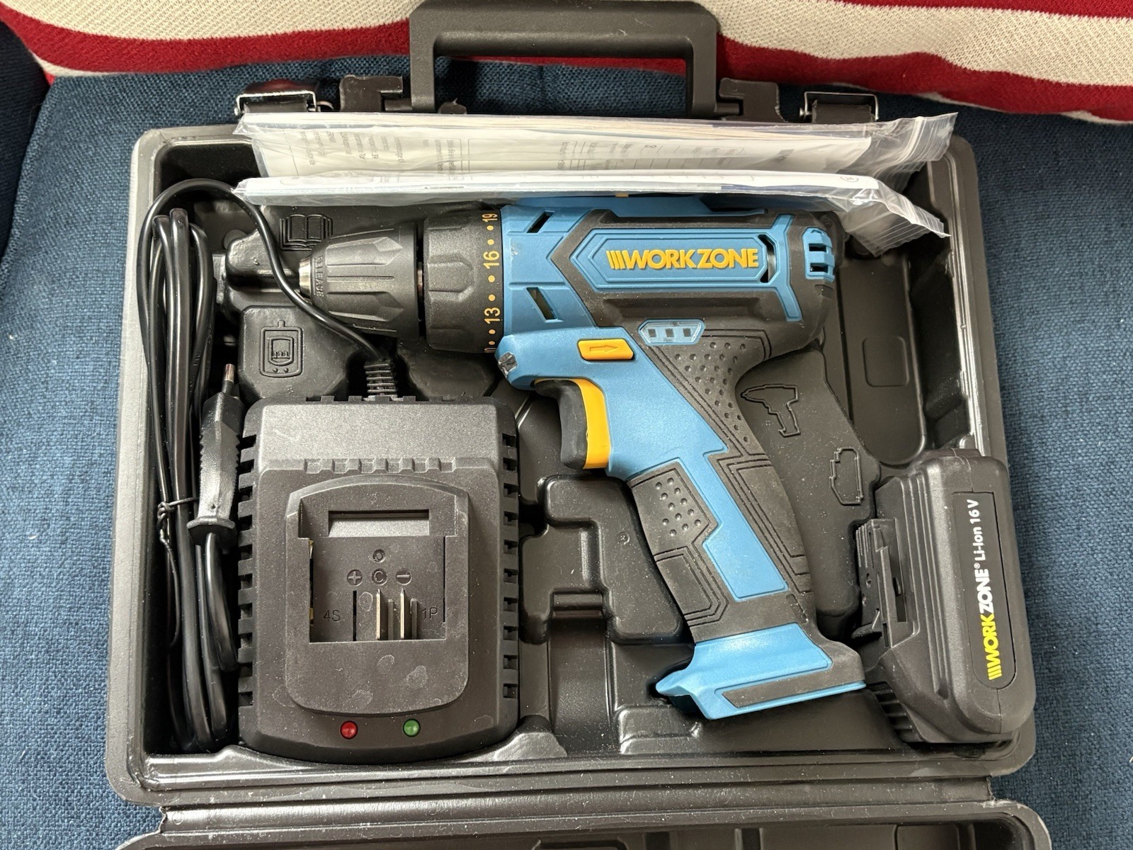 Workzone 16V Cordless Drill Set Kit Li-Ion Battery EU Plug New Case