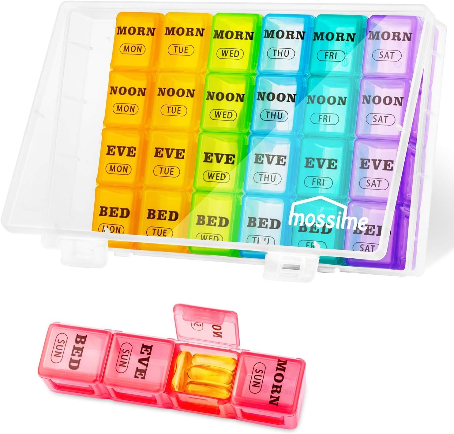 XL Large Weekly Pill Organizer 4 Times a Day, 7-Day Pill Boxes AM PM, Big