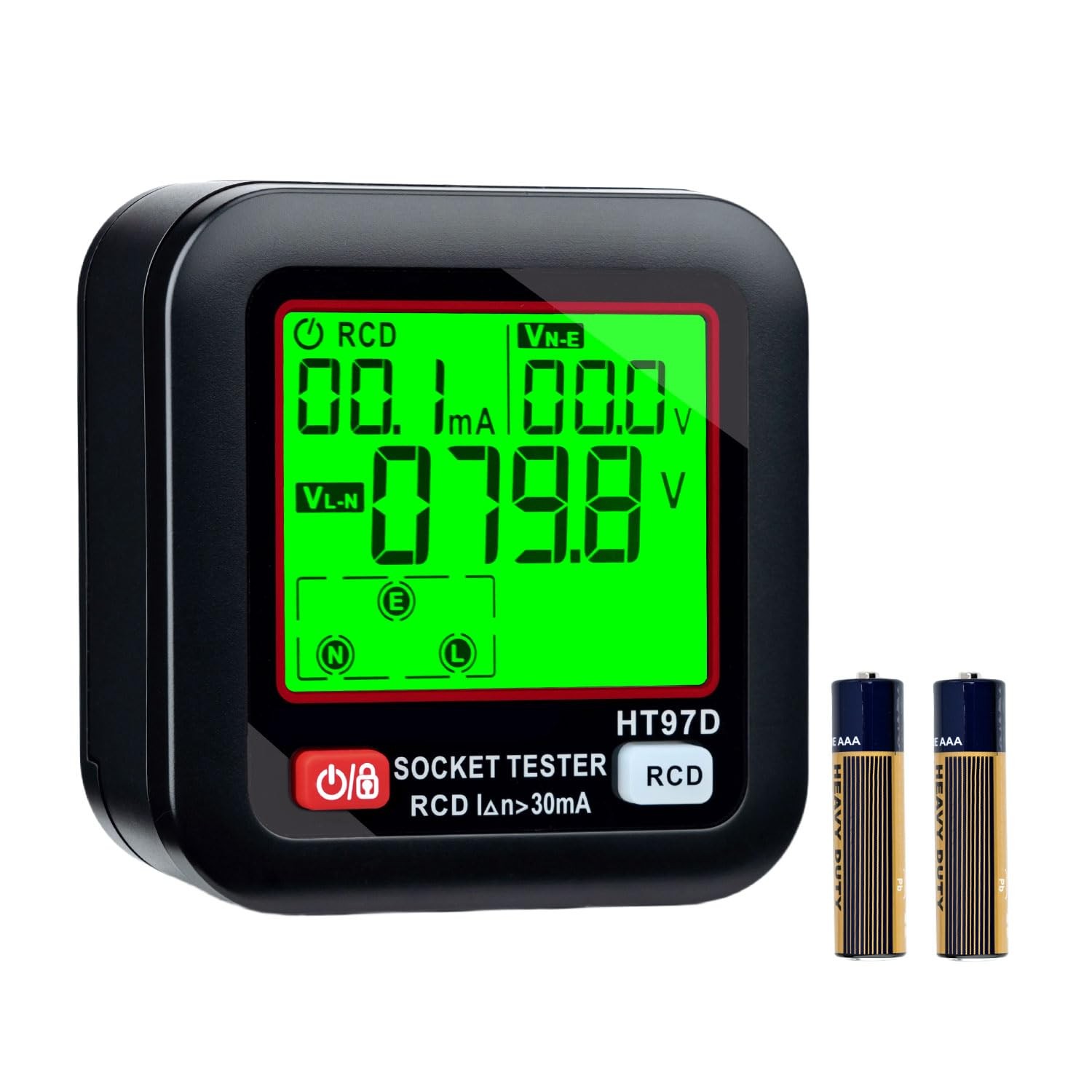 Socket Tester, Socket Tester with RCD Test and LCD Voltage Display, 6 Ar...