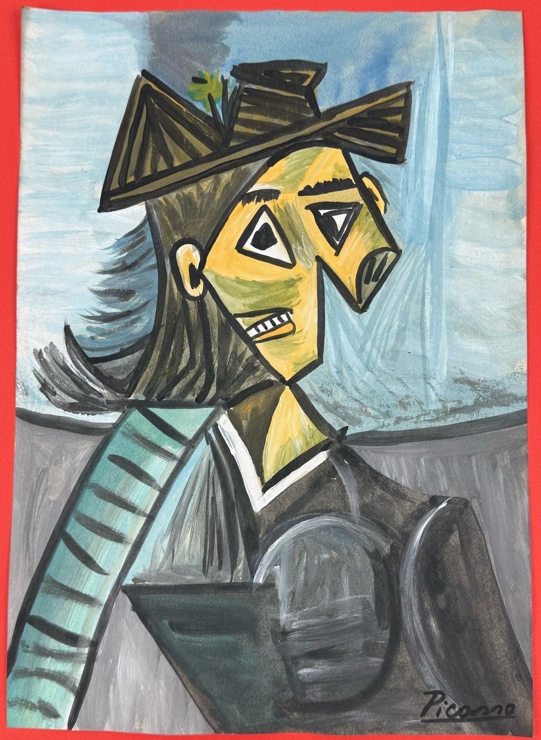 Pablo Picasso (Handmade) Mixed Media on Paper Painting signed and stamped