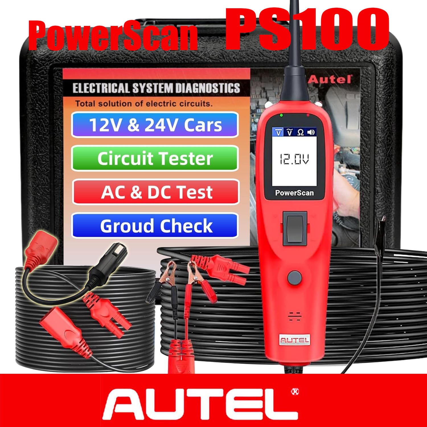 12V/24V Autel Power Scan PS100 Circuit Tester Electrical Diagnostic Power Probe