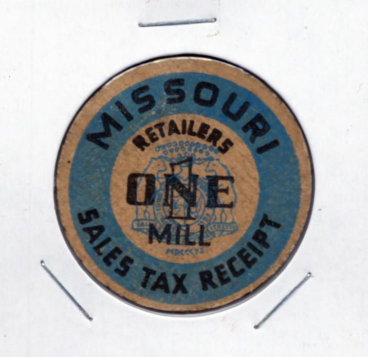 Vintage Missouri Retailers Sales Tax Receipt Token One Mill In 2x2 Holder #1