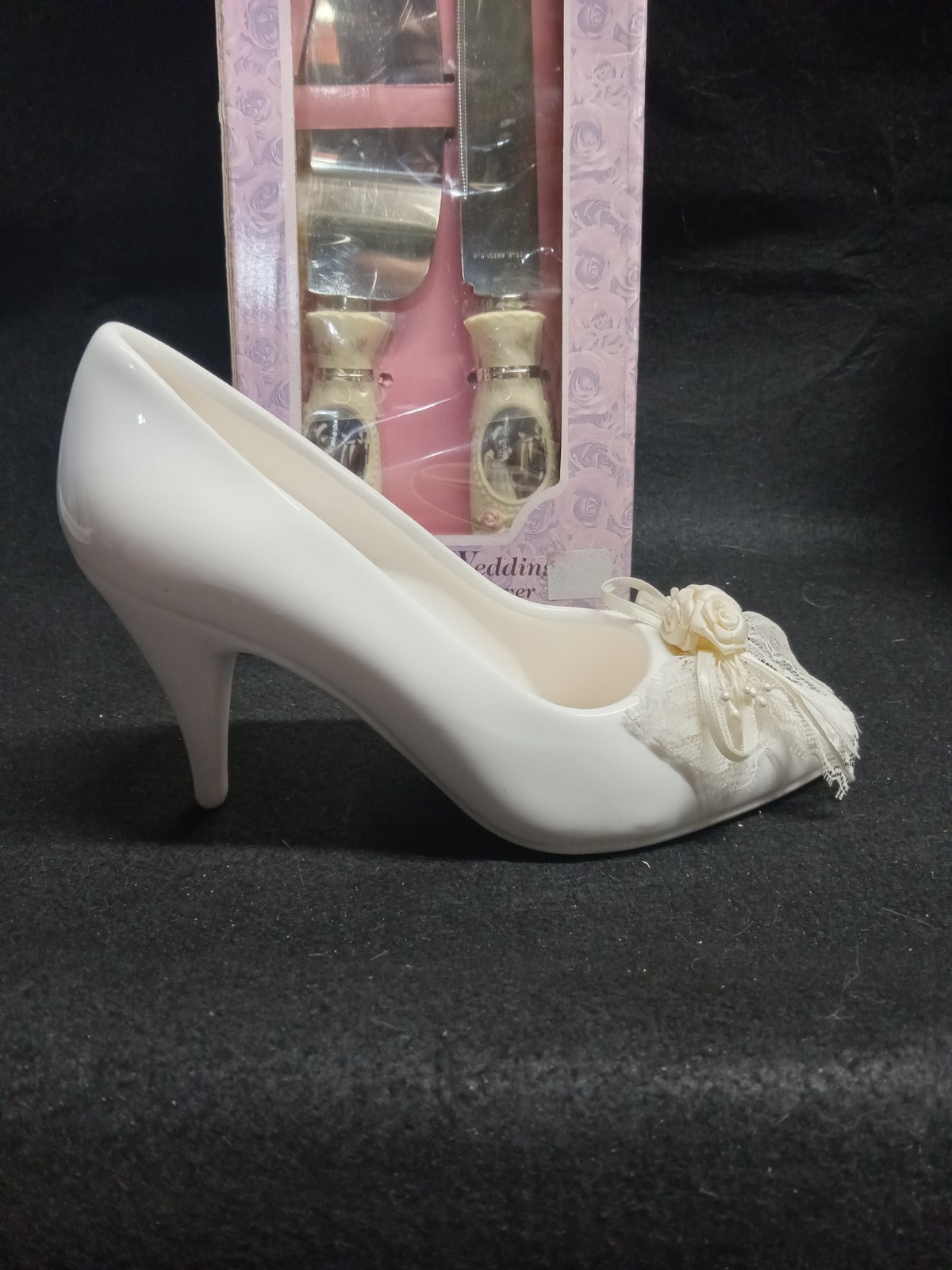 Pretty As A Picture Porcelain Wedding Cake Set by Enesco, Shoe & Necklace