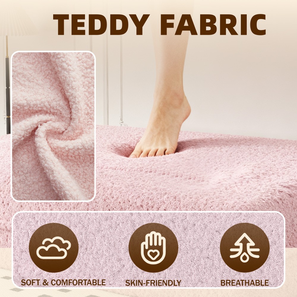 Twin Floor Sofa Bed, Teddy Fabric Folding Guest Mattress w/2 Pillows