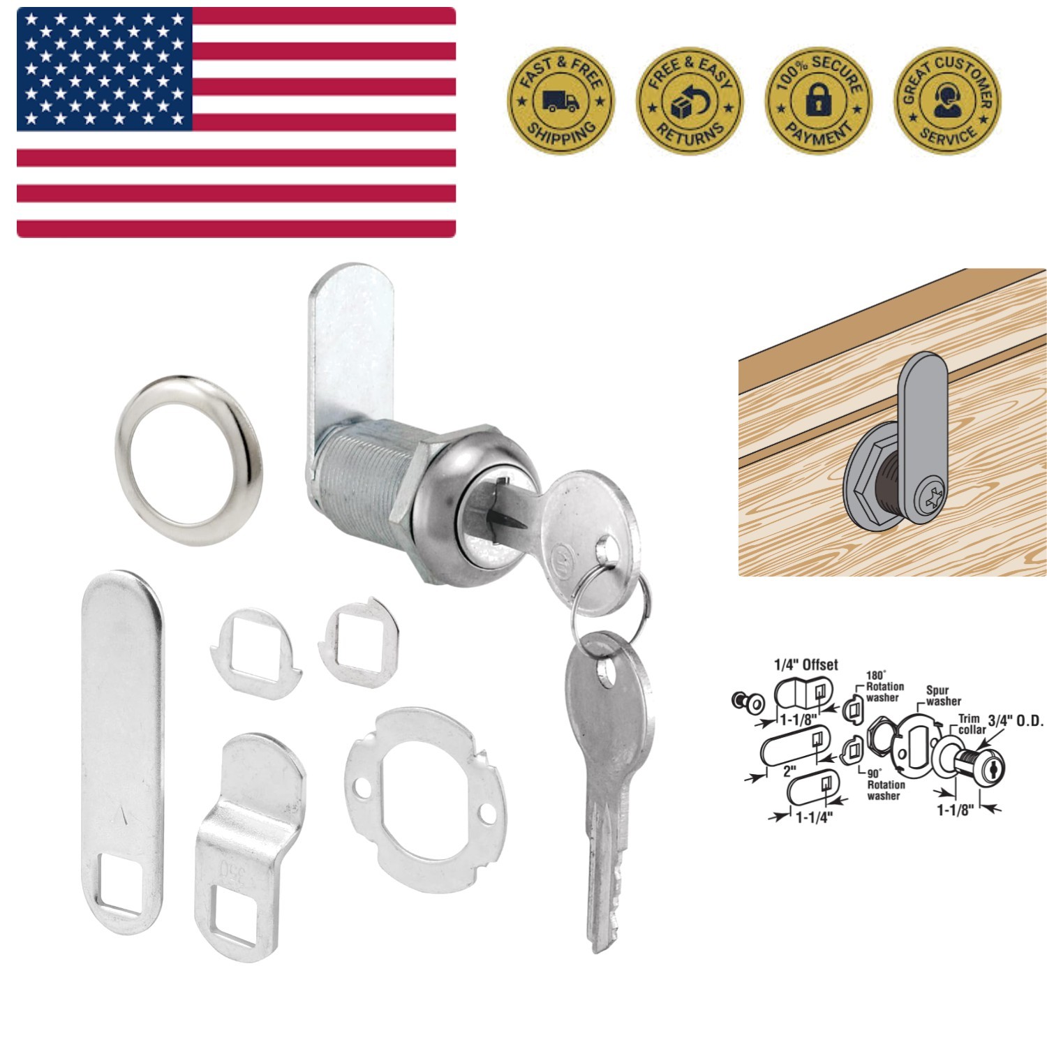 U 9945 Drawer and Cabinet Lock – Secure Important Files and Drawers, 1 1/8 In...