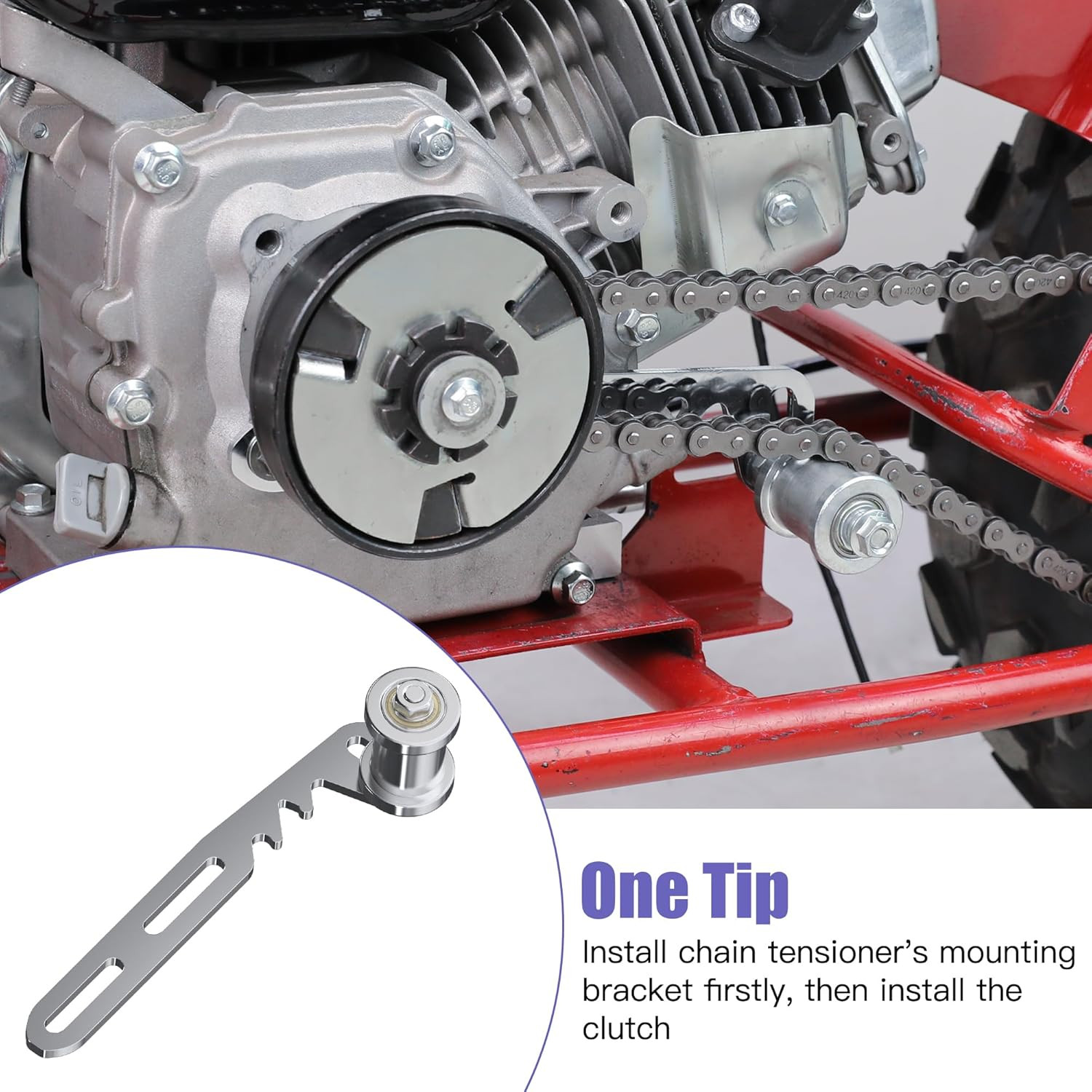 Mini Bike Chain Tensioner Adjuster Bracket with Roller Compatible with Predator