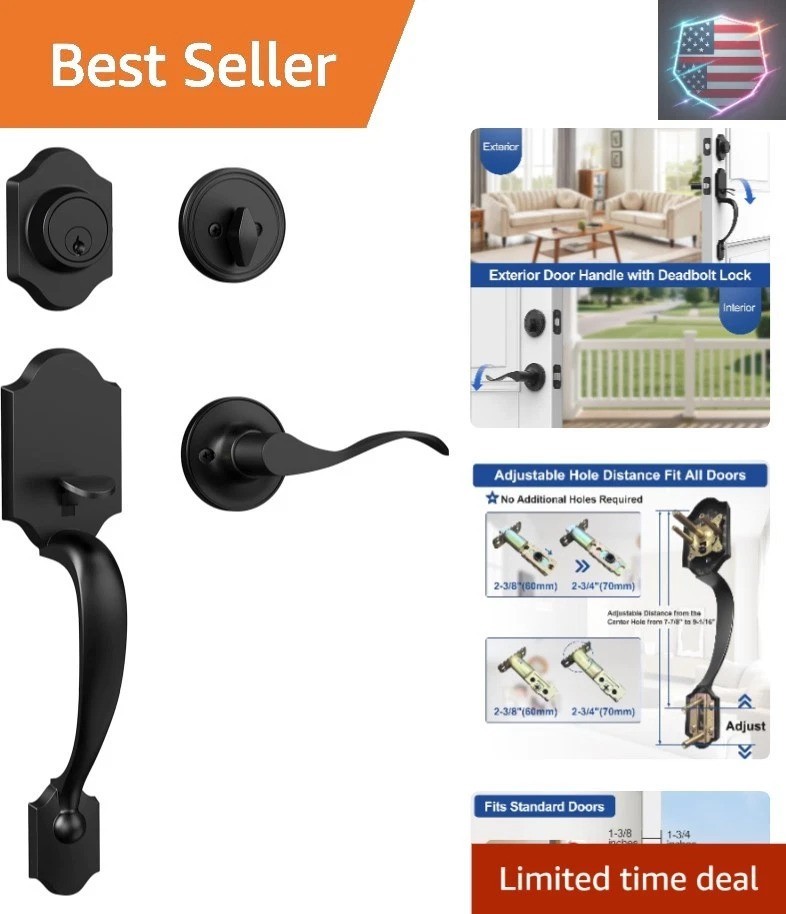 Matte Black Front Door Handle and Deadbolt Set, Single Cylinder Front Door Lo..,
