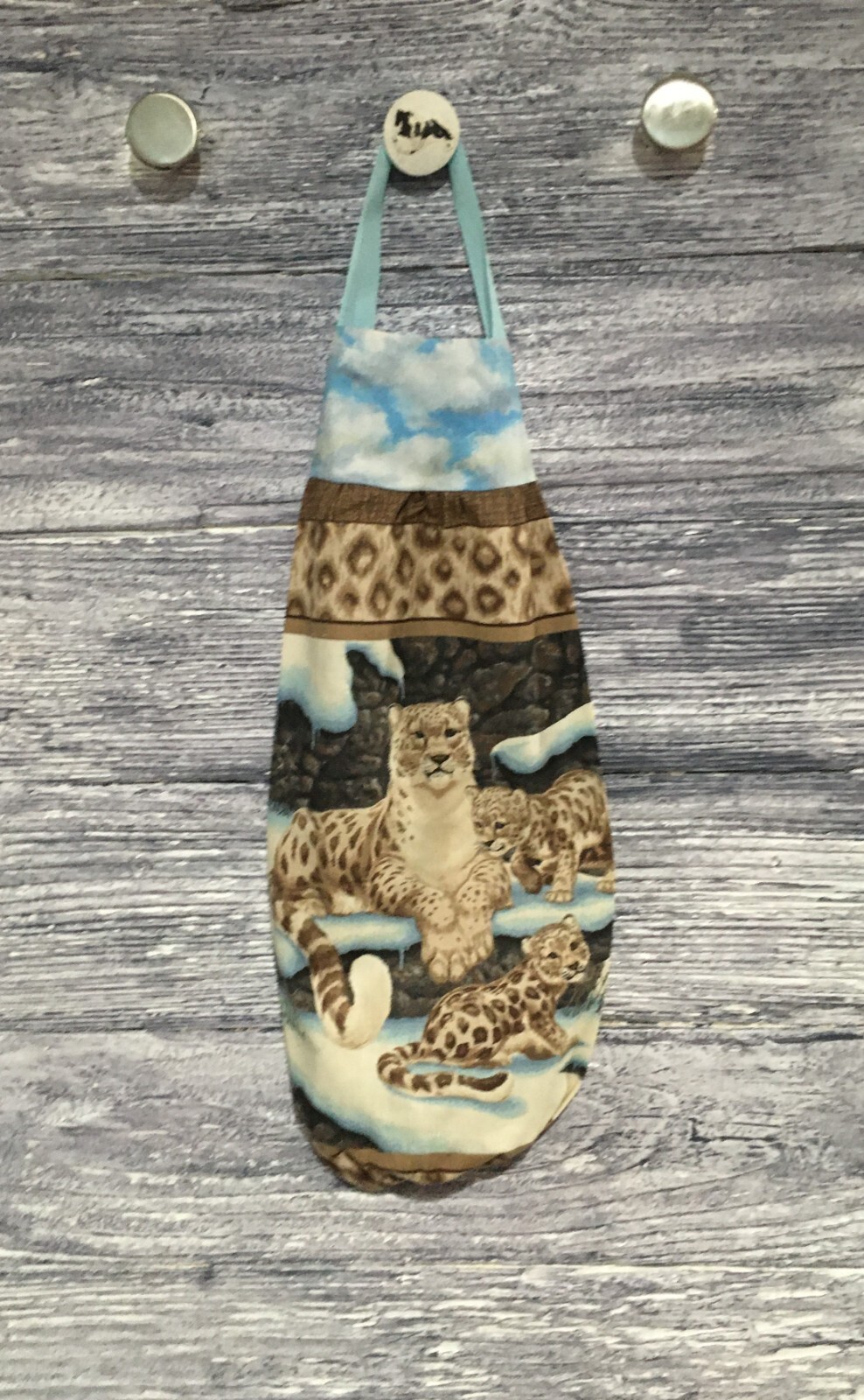 Plastic Grocery Bag Rag Sock Holder Clouded Leopard with Kittens Snow Rock Face