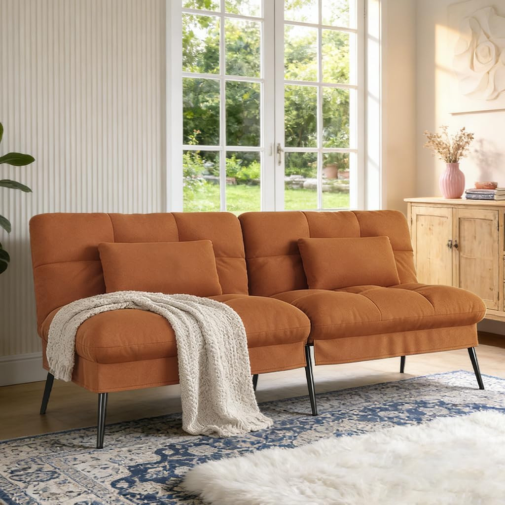 72″ Futon Sofa Bed, Sleeper Sofa with Adjustable Backrest, Brown | Convertible F