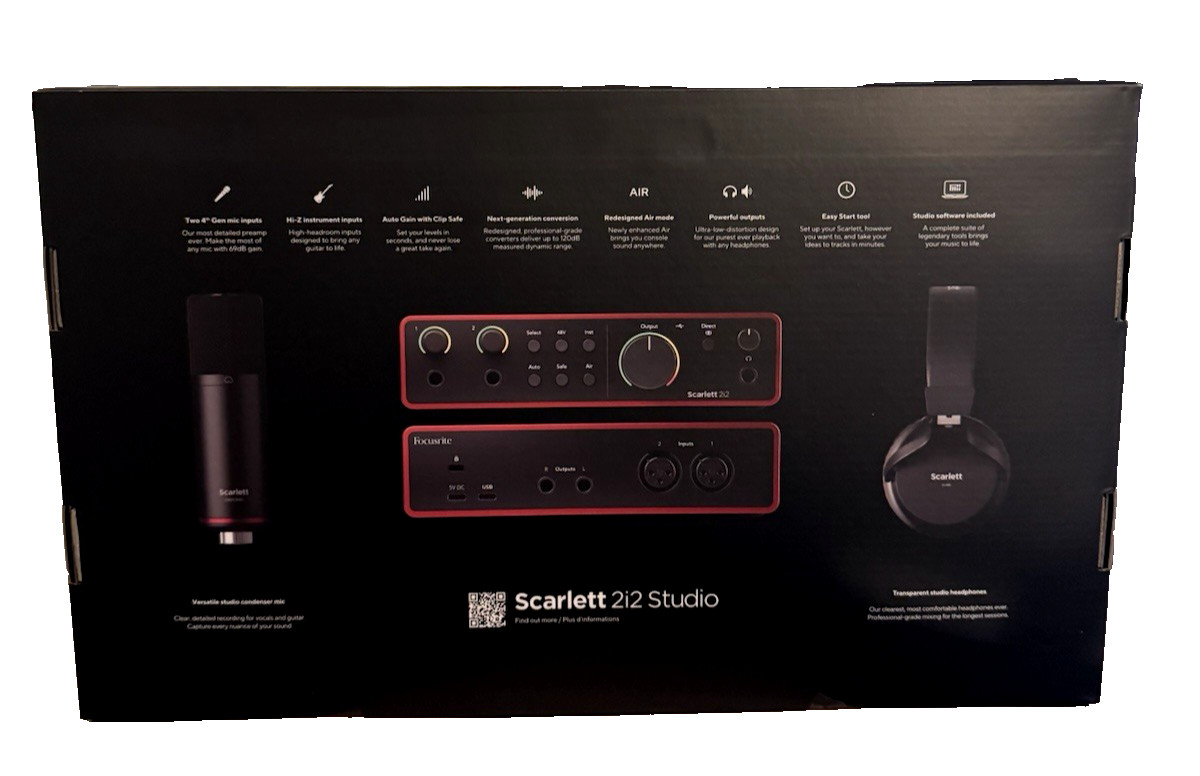 Focusrite Scarlett 2i2 Studio 4th Gen Audio Recording Interface w Mic & Headp...