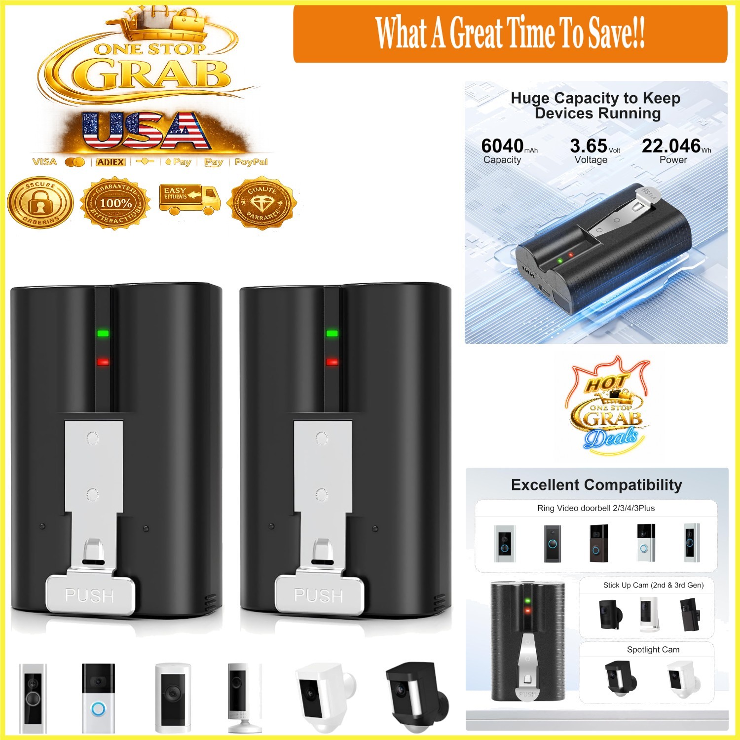 Replacement Ring Battery 2 Pack 6040mAh for Ring Doorbell & Camera Models