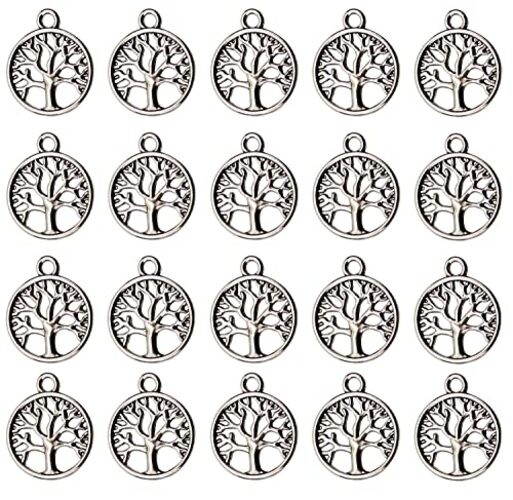 Shapenty Round Metal Tree of Life Charms Pendants Beads Jewelry Antique Silver
