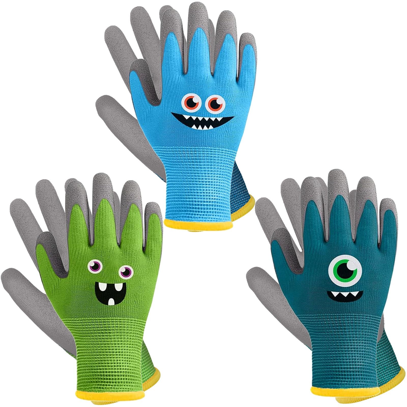 Joottuan 3 Pairs Kids Gardening Medium (Age 6-8), Green, Blue, Turquoise