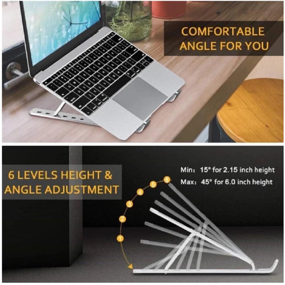 Adjustable Aluminum Laptop Stand - Portable Desk Riser, Ergonomic Laptop Holder