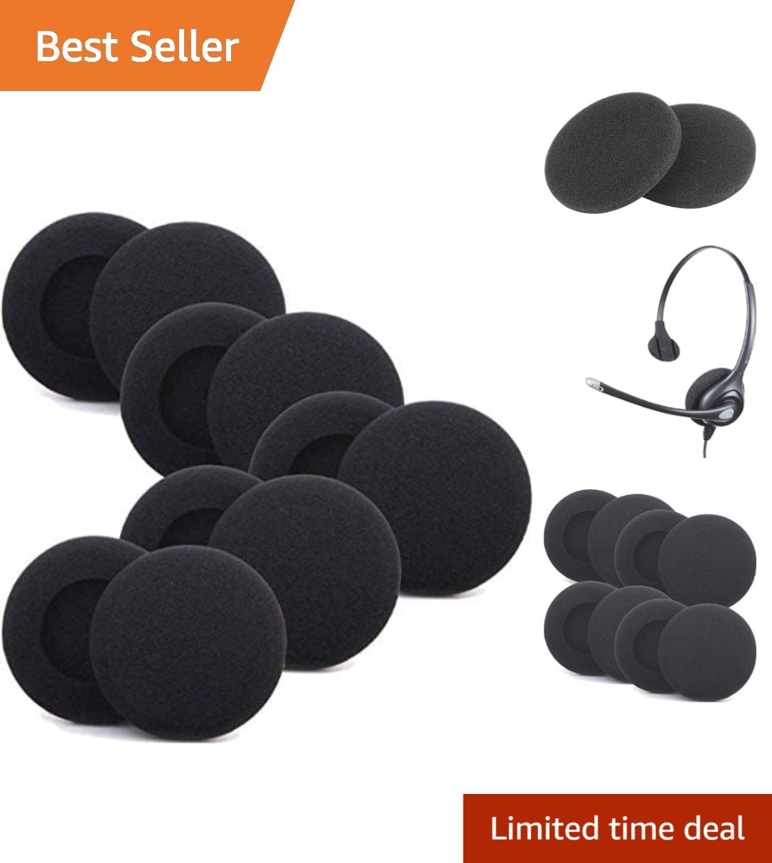 Noise-Reducing Foam Ear Pads Compatible with Most Standard Headsets - 5 Pairs