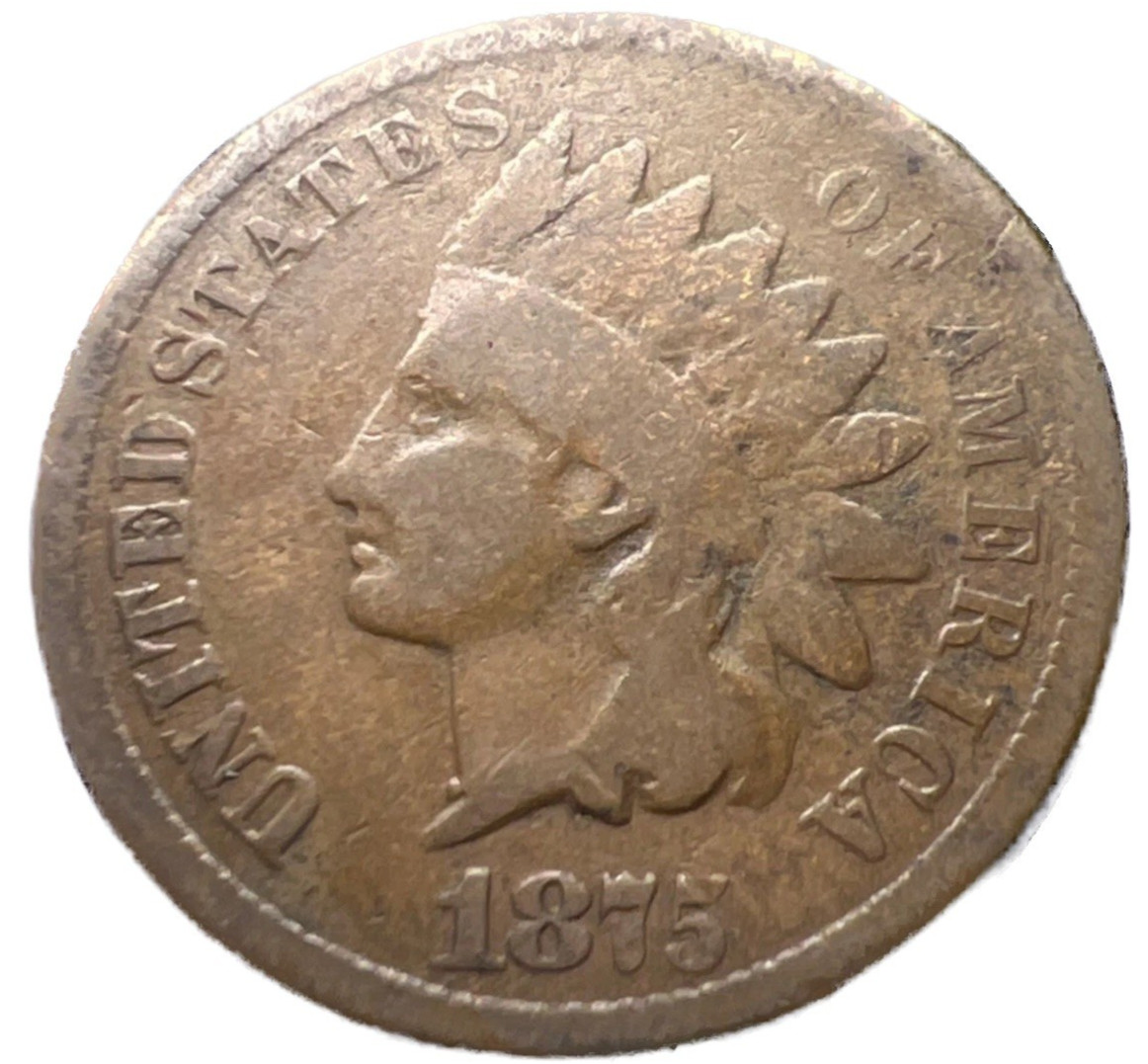 1875 Indian Head Cent Good - Very Good Average Circulated Condition Bronze Penny