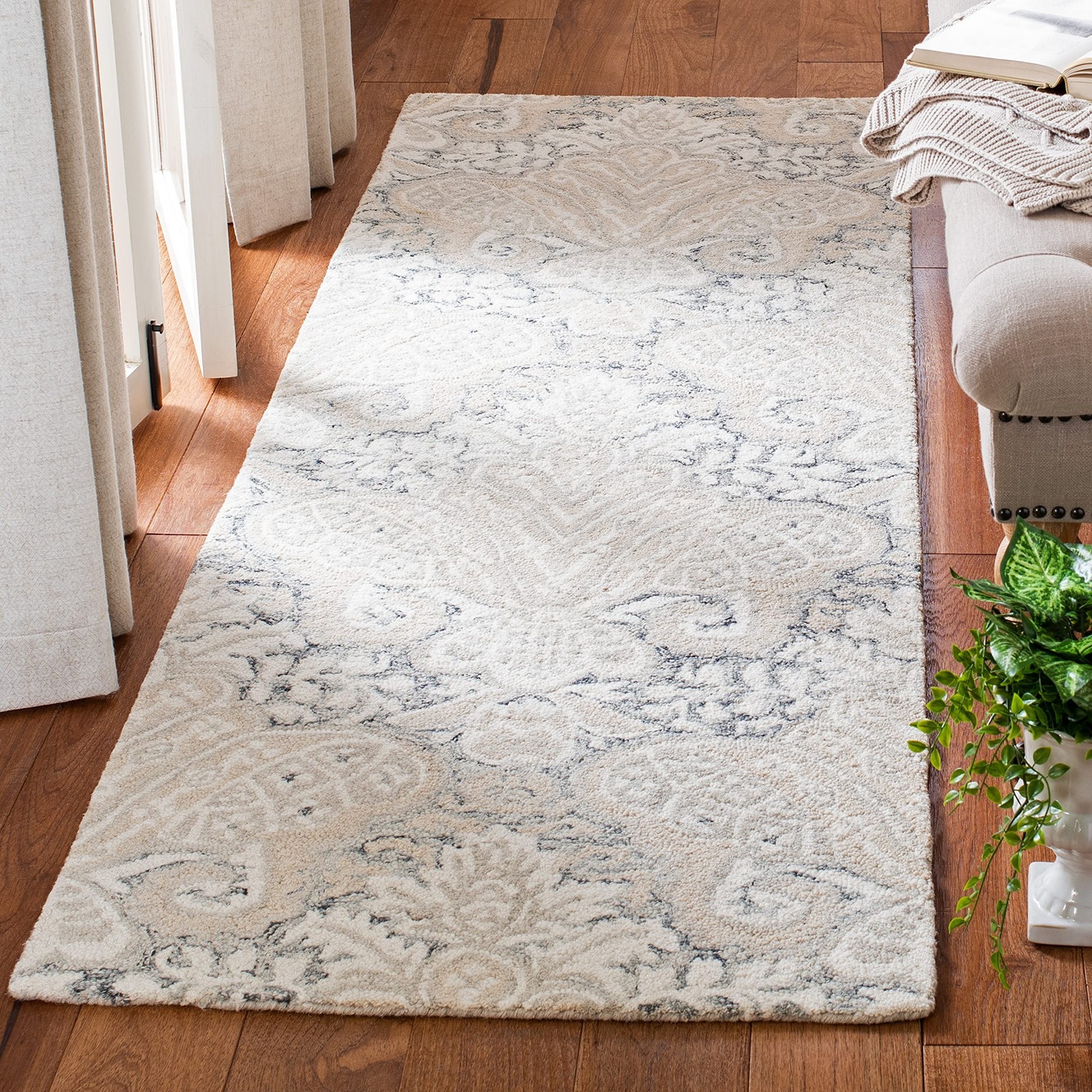 SAFAVIEH Micro-Loop Collection 2'3" x 11' CharcoalIvory MLP539H Handmade Prem...