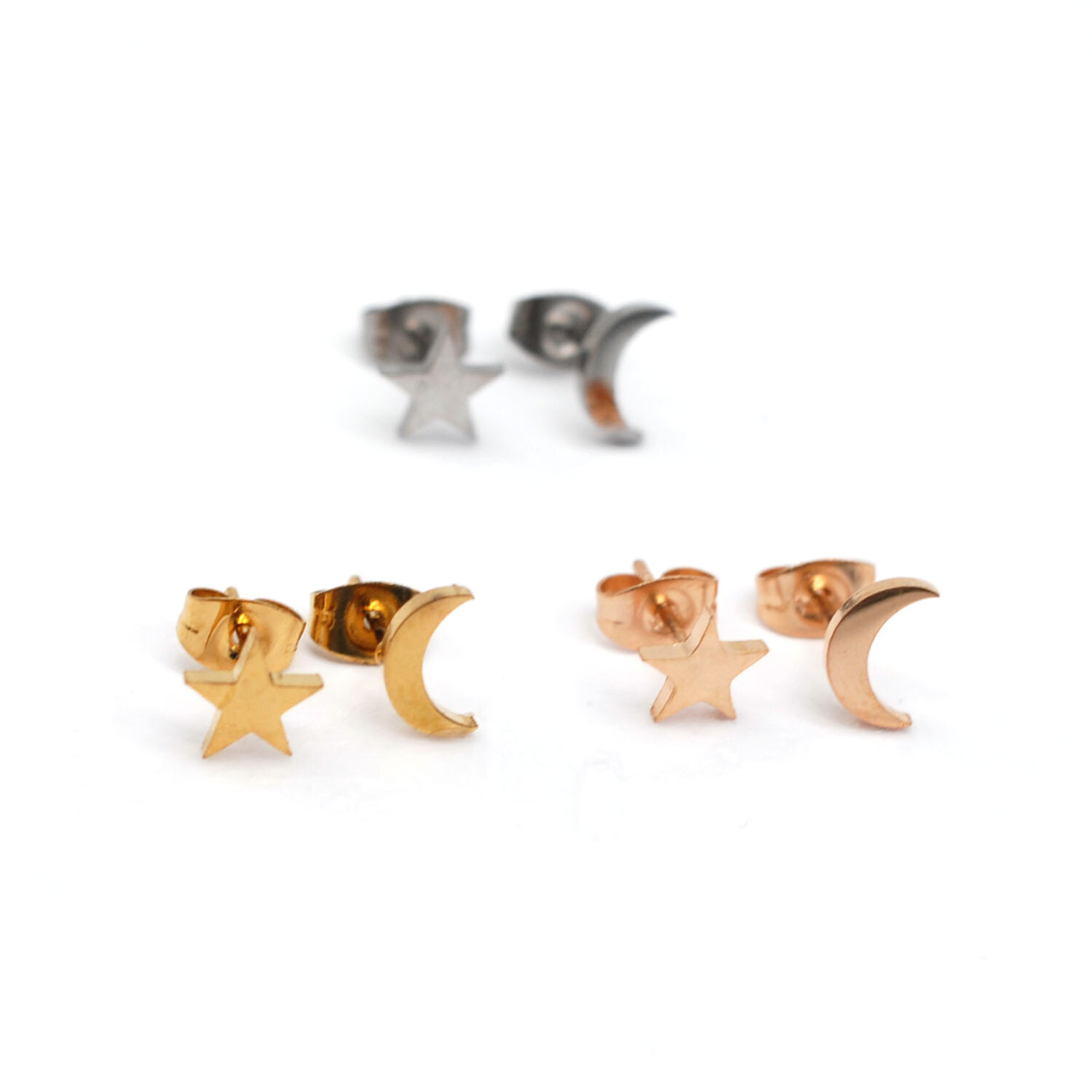 2pairs stainless steel Crescent Moon and Star earrings, 4 colors FJS03-155