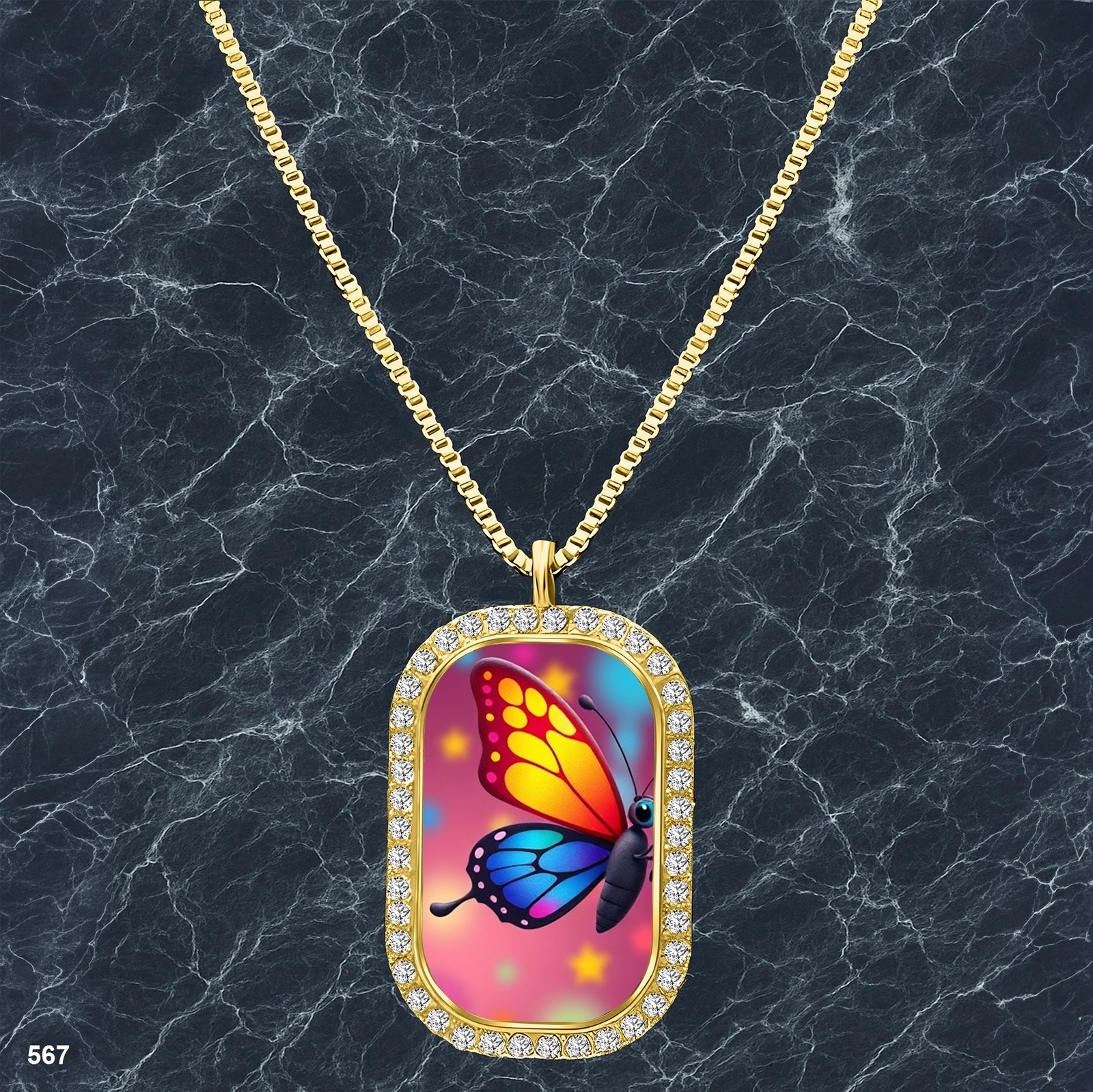 Gorgeous Colorful Butterfly Pendant Necklace Photo Design Classy Gold Tone Best