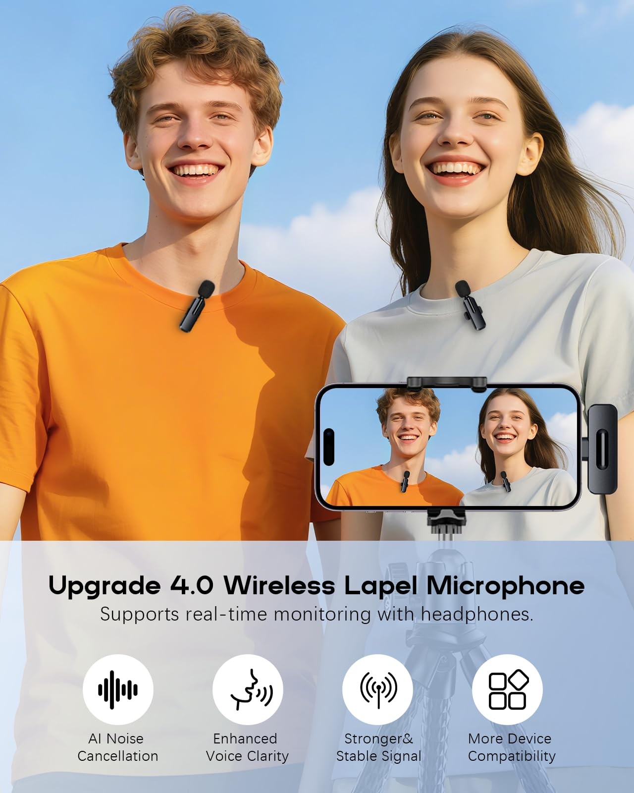 ZOPPLM Wireless Mini Microphone for iPhone - 2 Pack Black-(USB-C + Lightning)