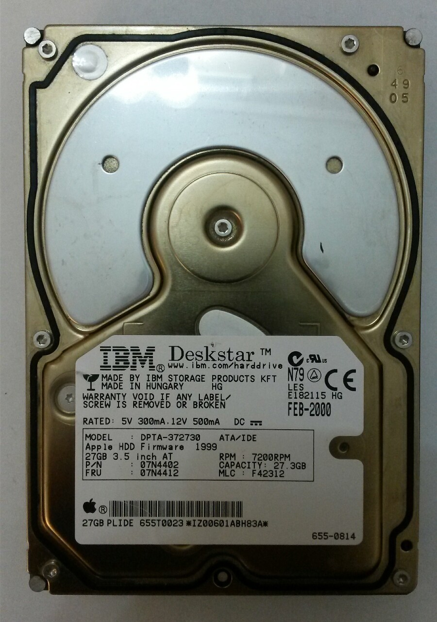 IBM Deskstar DPTA-372730 27GB IDE Desktop Drive F/W:1999 P/N:07N4402 MLC:F42312