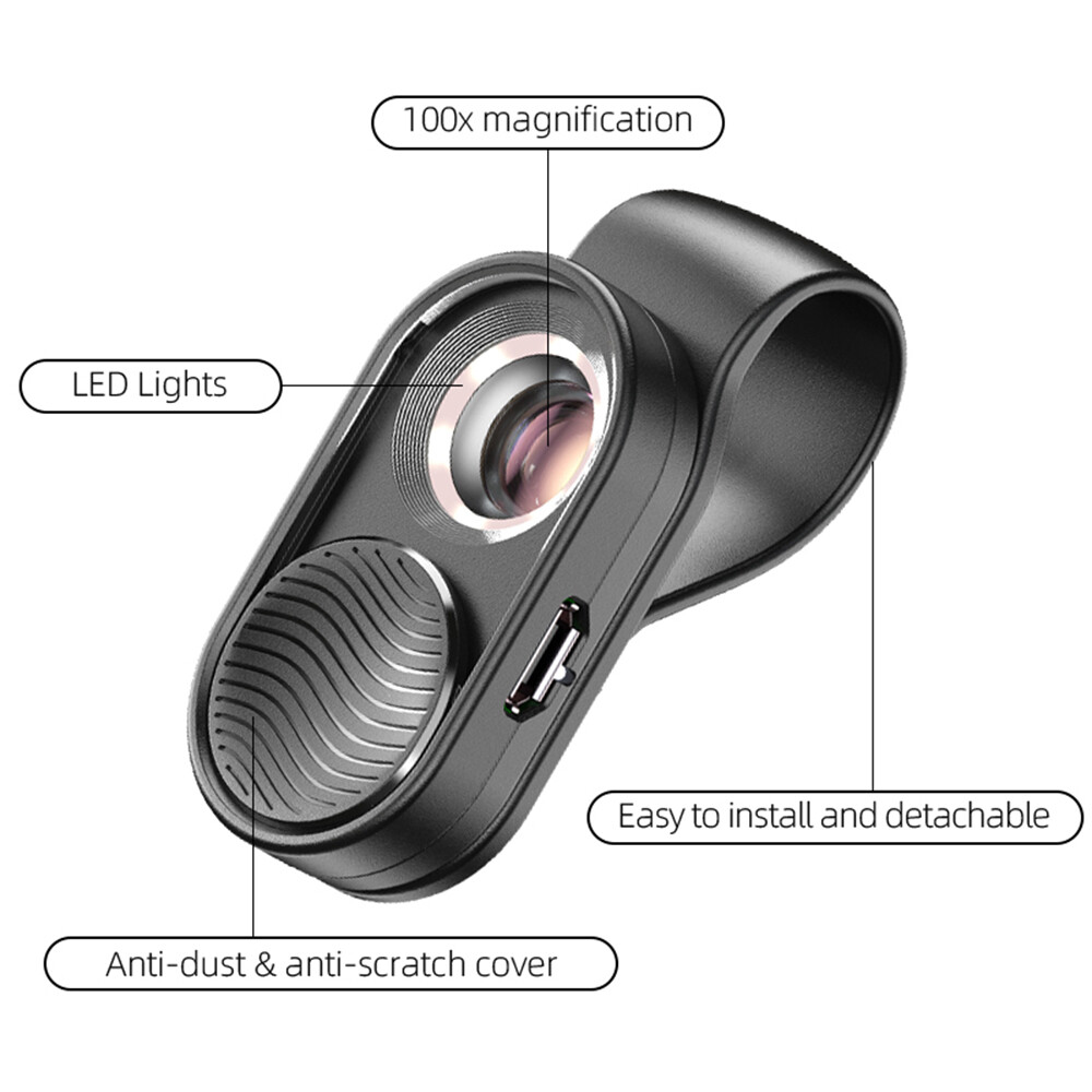 Pocket 100X Microscope Lens Mobile Phone High-Magnification LED Light For iPhone