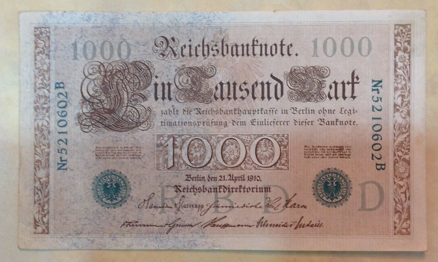 1910 $1000 Reich Banknote 21 April 1910 Gnumismatist