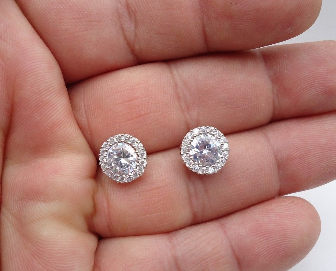 925 STERLING SILVER ROUND SHAPE STUD EARRINGS W/ 4 CT LAB CREATED DIAMONDS