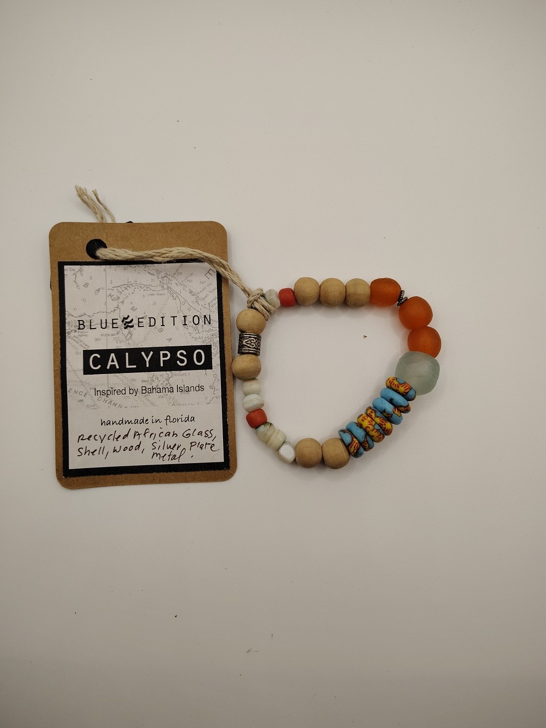 Blue Edition Calypso  Handmade Beaded Bracelet Recycled African Glass/Wood/Shell