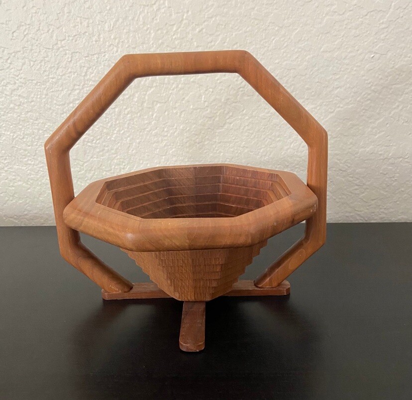 Vintage MCM Collapsible Wooden Bowl, Organic Home Decor