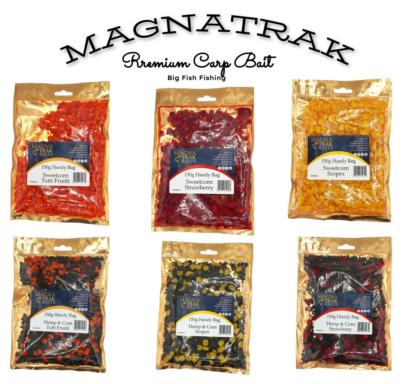 Magnatrak Flavoured Sweetcorn & Hemp Carp Fishing Bait - 150g Bags