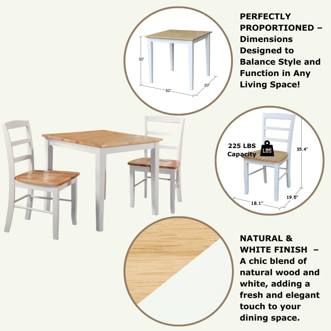 Dining Table Set with 2 Ladderback Chairs Solid Wood Parawood Kitchen/Dining Fur