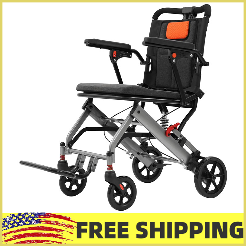 Portable Ultra-Light Folding Wheelchair,Travel Wheelchair w/Handbrake,Elderly,Ki