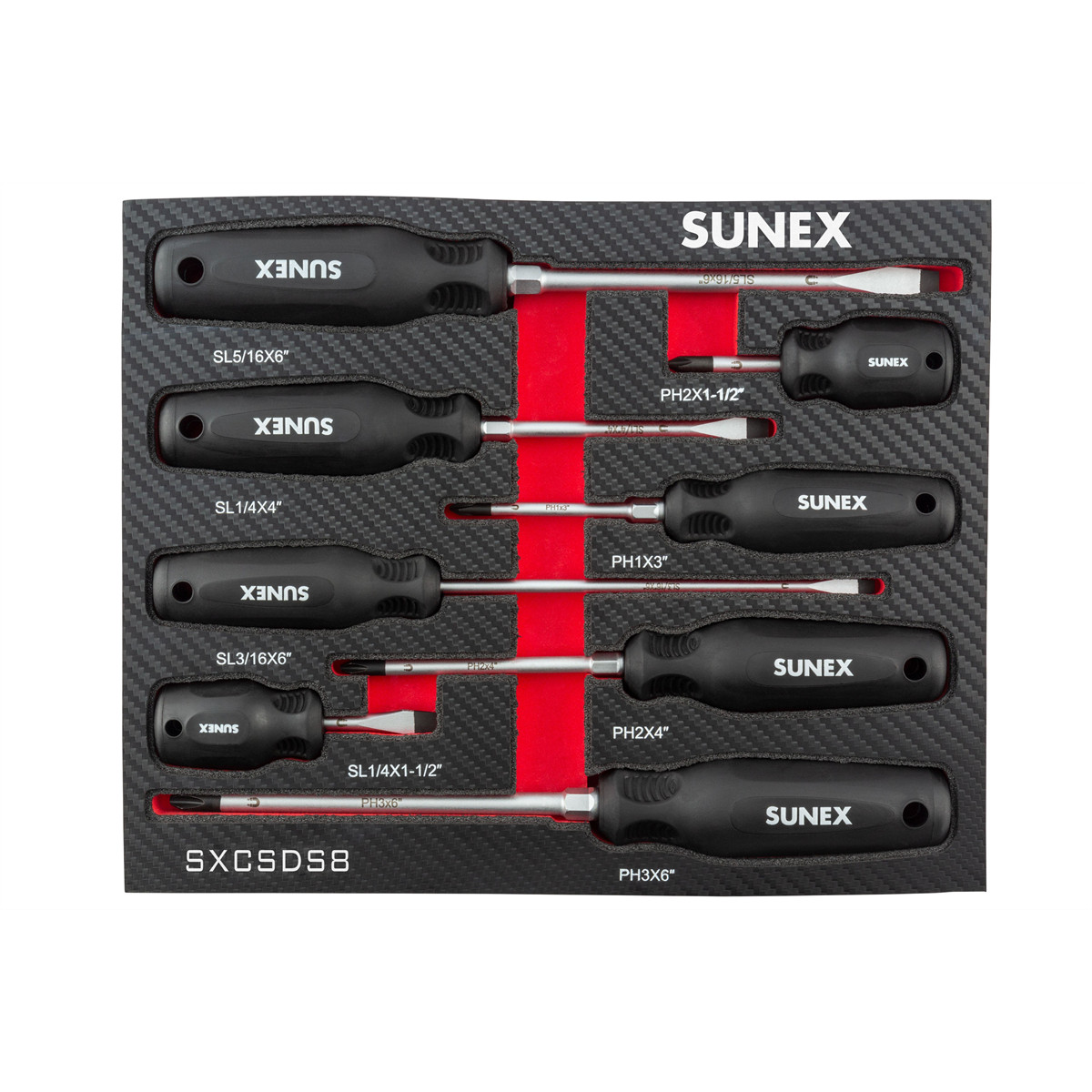 SUNEX Phillips® & Slotted Magnetic 8 Piece Screwdriver Set in EVA Foam
