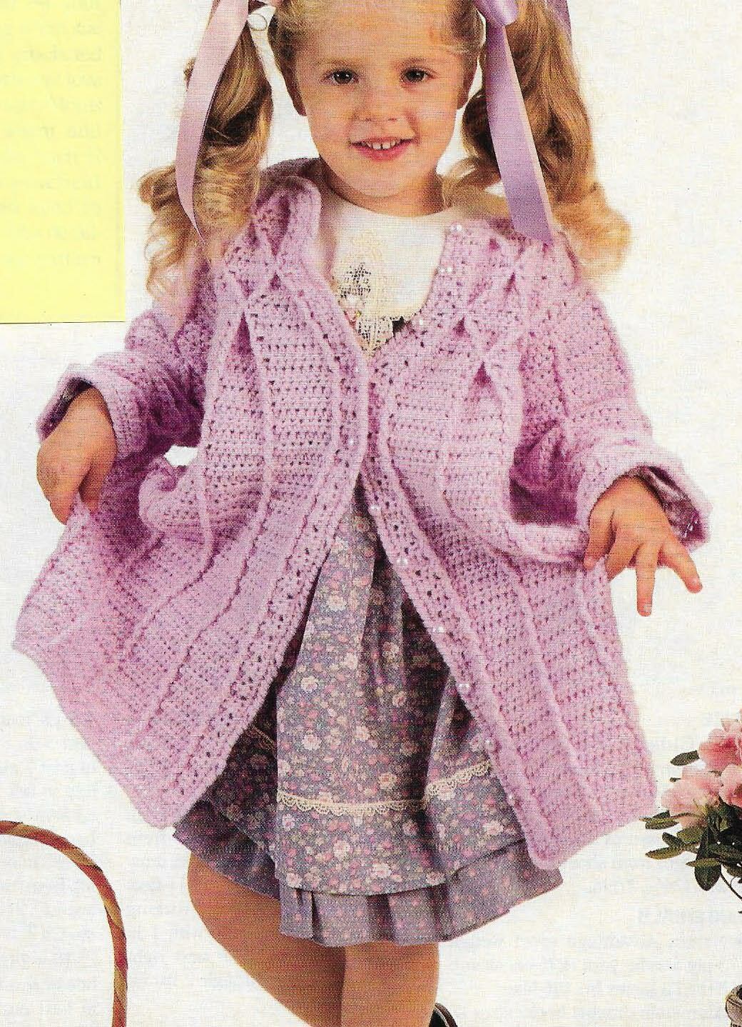 SMOCKED COAT 3 CHILD SIZES CROCHET PATTERN INSTRUCTIONS